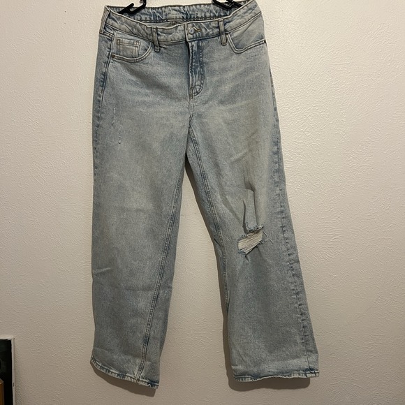 Tilly's wide legged jeans size 10 deconstruct light destroy wash cotton stretch - Picture 2 of 11